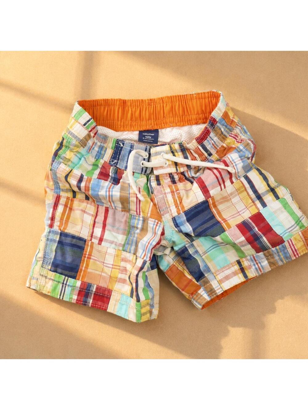 Baby Gap Patchwork Madras Plaid Swim Trunks m